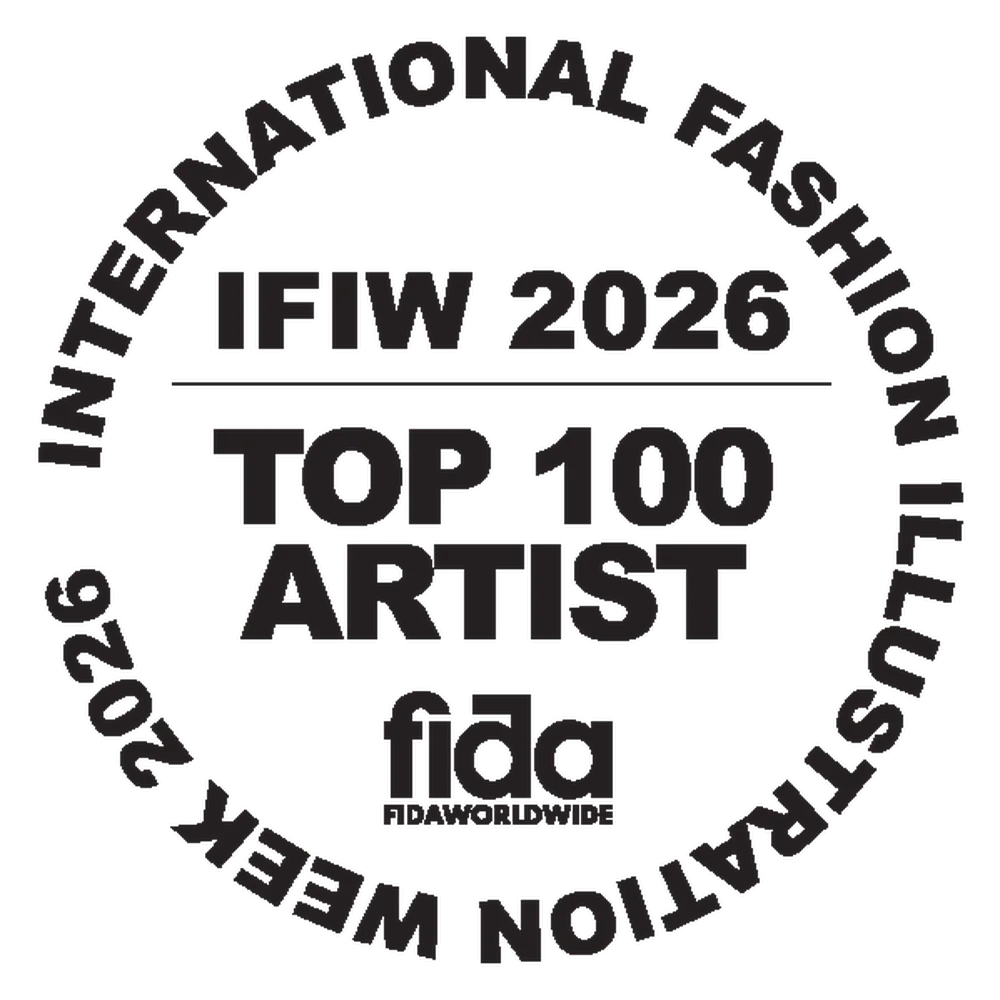 IFIW 2026 Top 100 Artist award badge — International Fashion Illustration Week, FIDA Worldwide