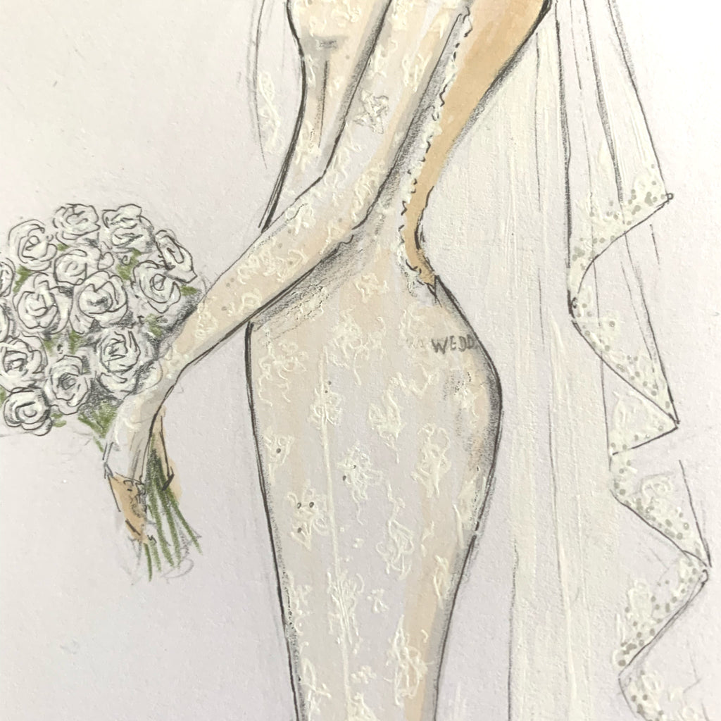 Sarah Darby custom illustration for Hailey Bieber wedding gown