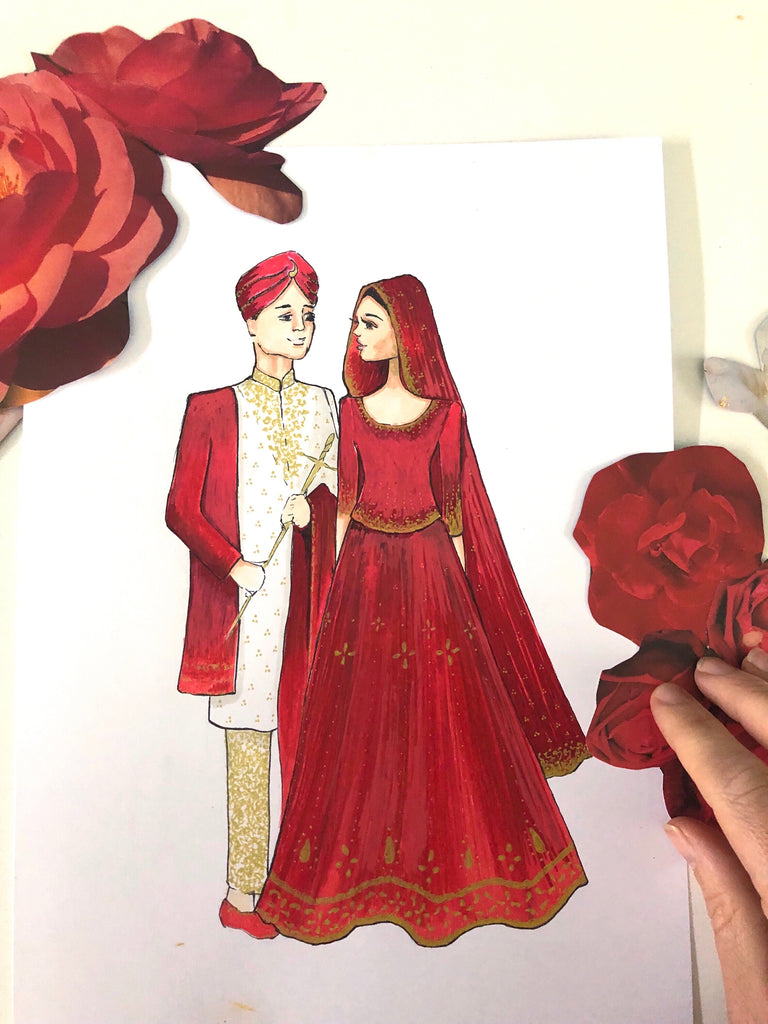 Indian Wedding illustration | bridal couple | Sarah Darby