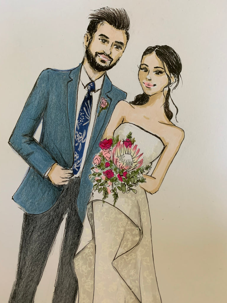 Wedding couple with bouquet | Wedding illustration | Sarah Darby