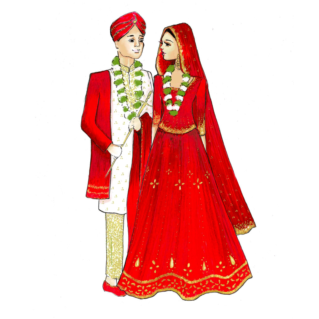 Indian Wedding illustration | bridal couple | Sarah Darby
